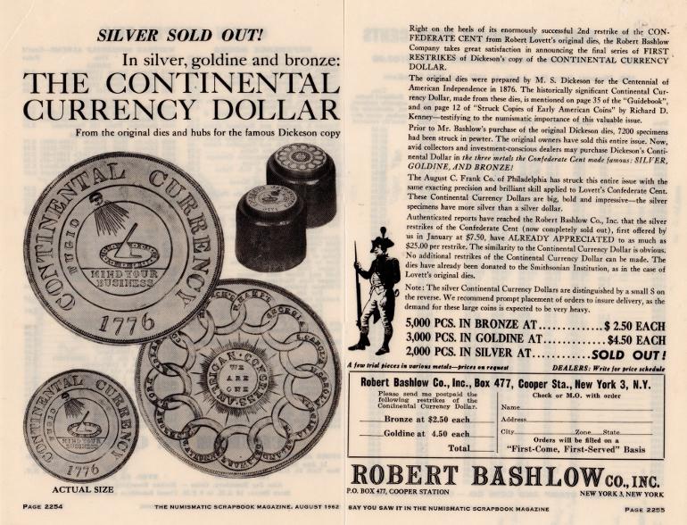 1962 Bashlow advertisement. The Numismatic Scrapebook.