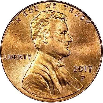 2017-P 1 cent is the first Philadelphia cent ever to have a mint mark. Image compliments of DM Rare Coins coin photography service.