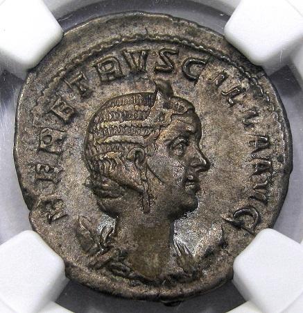 Herennia Etruscilla Anchient Roman Overstrike. Image courtesy DM Rare Coins coin photography service.
