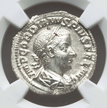 Obverse. Gordian III Anchient Roman Denarius. Image courtesy Heritage.