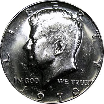 1970-D Deep Mirror Prooflike Kennedy half dollar. Image courtesy DM Rare Coins coin photography service.